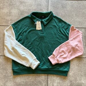 NWT Cider Color Block Long Sleeve Polo